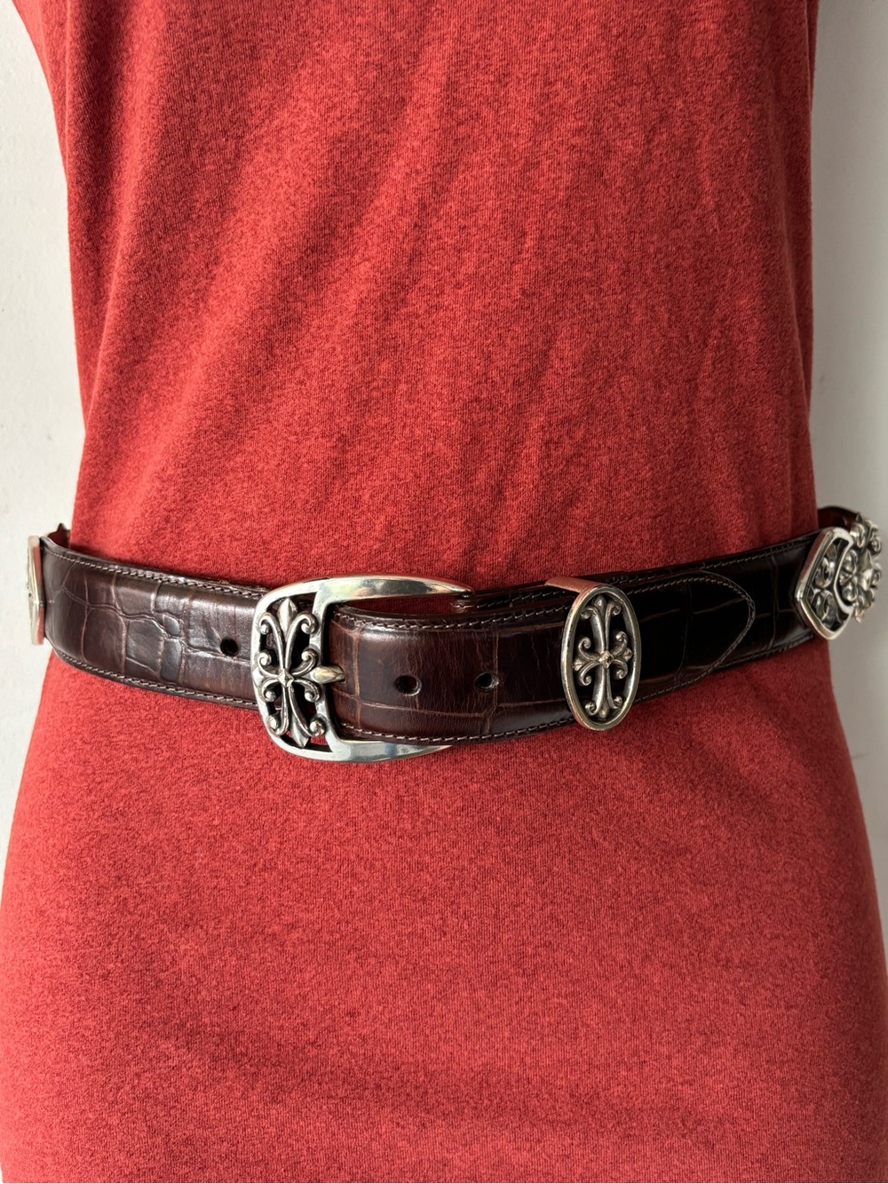 Brighton Brown Leather Silver Conchos Western Boho Size S